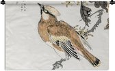 Wandkleed - Wanddoek - Vogel - Bruin - Japans - Scandinavisch - 60x40 cm - Wandtapijt