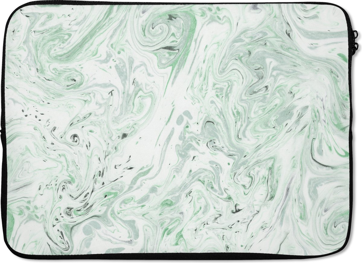 Laptophoes 13 inch - Marmer print - Groen - Lijn - Laptop sleeve - Binnenmaat 32x22,5 cm - Zwarte achterkant