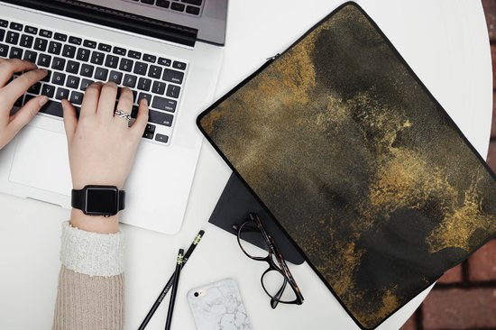 Housse pour ordinateur portable 13 pouces - Or - Abstrait - Peinture - Zwart - Housse pour ordinateur portable