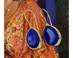 Oorbellen cateye steen kobalt blauw