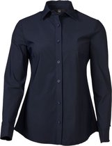 Dames blouse lange mouwen travelstof met klassieke kraag - marine | Maat S