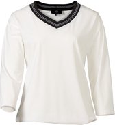 Witte dames shirt 3/4 mouwen travelstof  met zwarte/witte v-hals | Maat XL