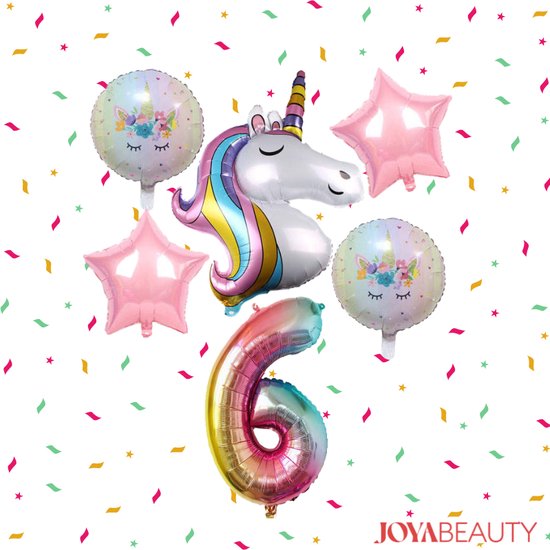 Joya® Unicorn 6 ans, Pack de Décoration d'anniversaire pour enfants, Ballons Hélium