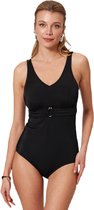 No Gossip Corset zwempak met V hals Plus Size met borstkussen en gouden accessoire BLACK 44