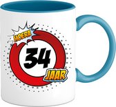 34 Jaar Verkeersbord Mok met tekst | Grappig Verjaardag Beker Cadeau | Bedrukte Koffie en Thee Mokken | Zwart | 330 ML