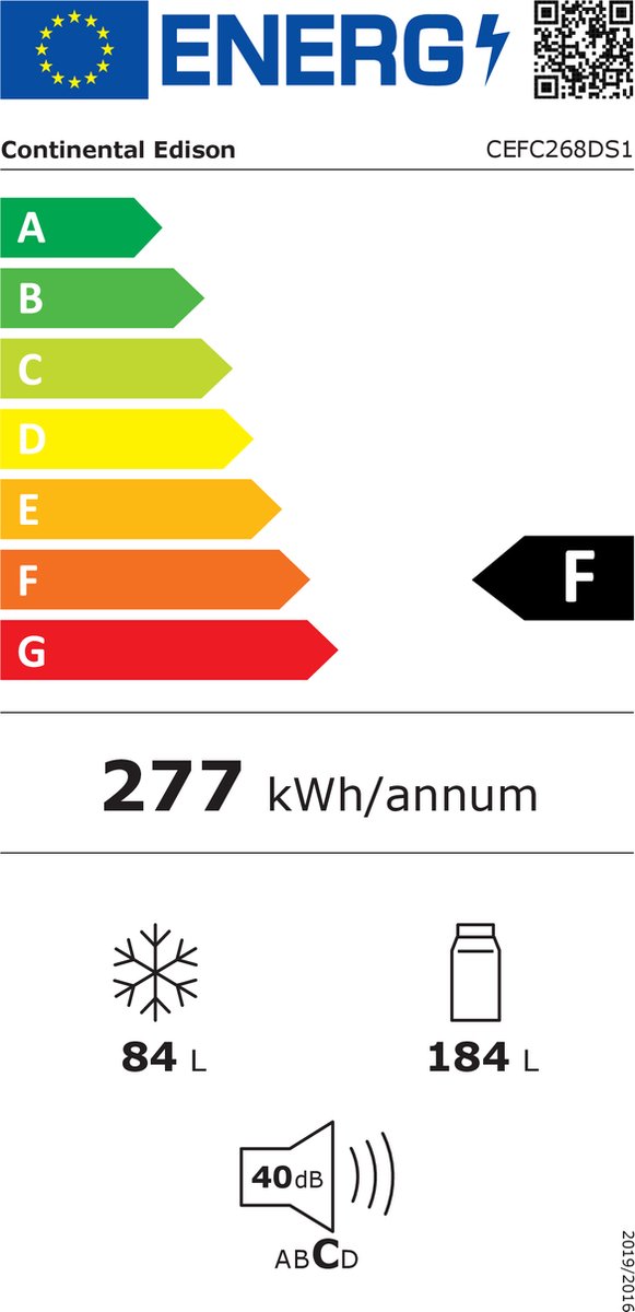 Réfrigérateur congélateur bas continental edison - 268l - froid