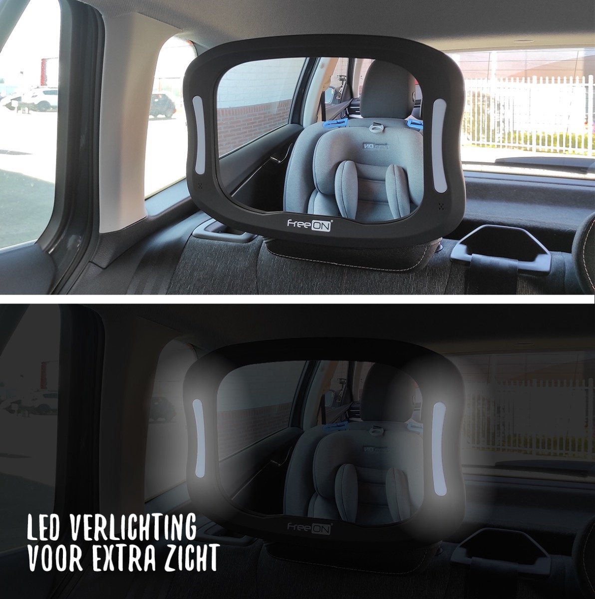 FreeOn autospiegel baby - verstelbare achterbank spiegel voor Baby & Kind -  met LED