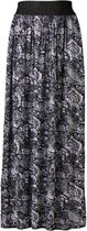 Dames plooirok bladeren print 02 lang brede band  - zwart/wit | Maat Onze size, XS-XL