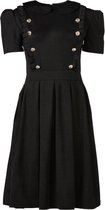 Dames A-line jurk km met sierknopen en ronde kraag - zwart | Maat 2XL