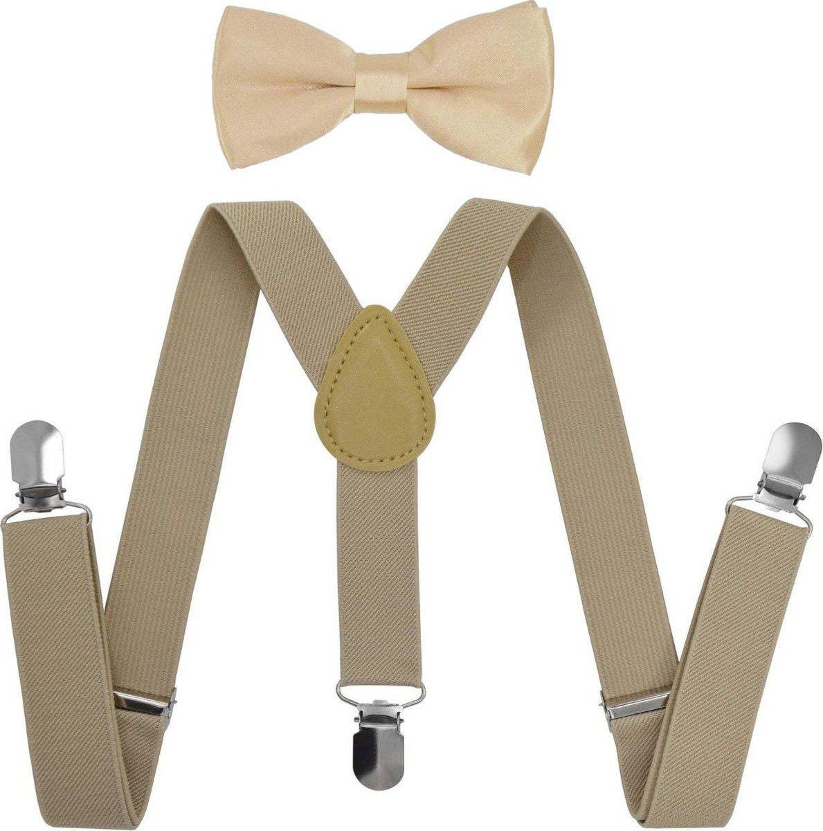 Fako Fashion® - Kinder Bretels Met Vlinderstrik - Effen - 65cm - Beige