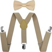 Fako Fashion® - Kinder Bretels Met Vlinderstrik - Kinderbretels - Vlinderdas - Strik - 65cm - Beige