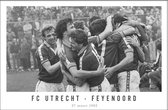 Walljar - Poster Feyenoord met lijst - Voetbal - Amsterdam - Eredivisie - Zwart wit - FC Utrecht - Feyenoord '82 - 70 x 100 cm - Zwart wit poster met lijst