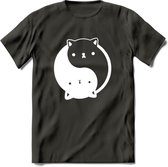 Ying Yang Kat - Katten T-Shirt Kleding Cadeau | Dames - Heren - Unisex | Dieren shirt | Grappig Verjaardag kado | Tshirt Met Print | - Donker Grijs - XL