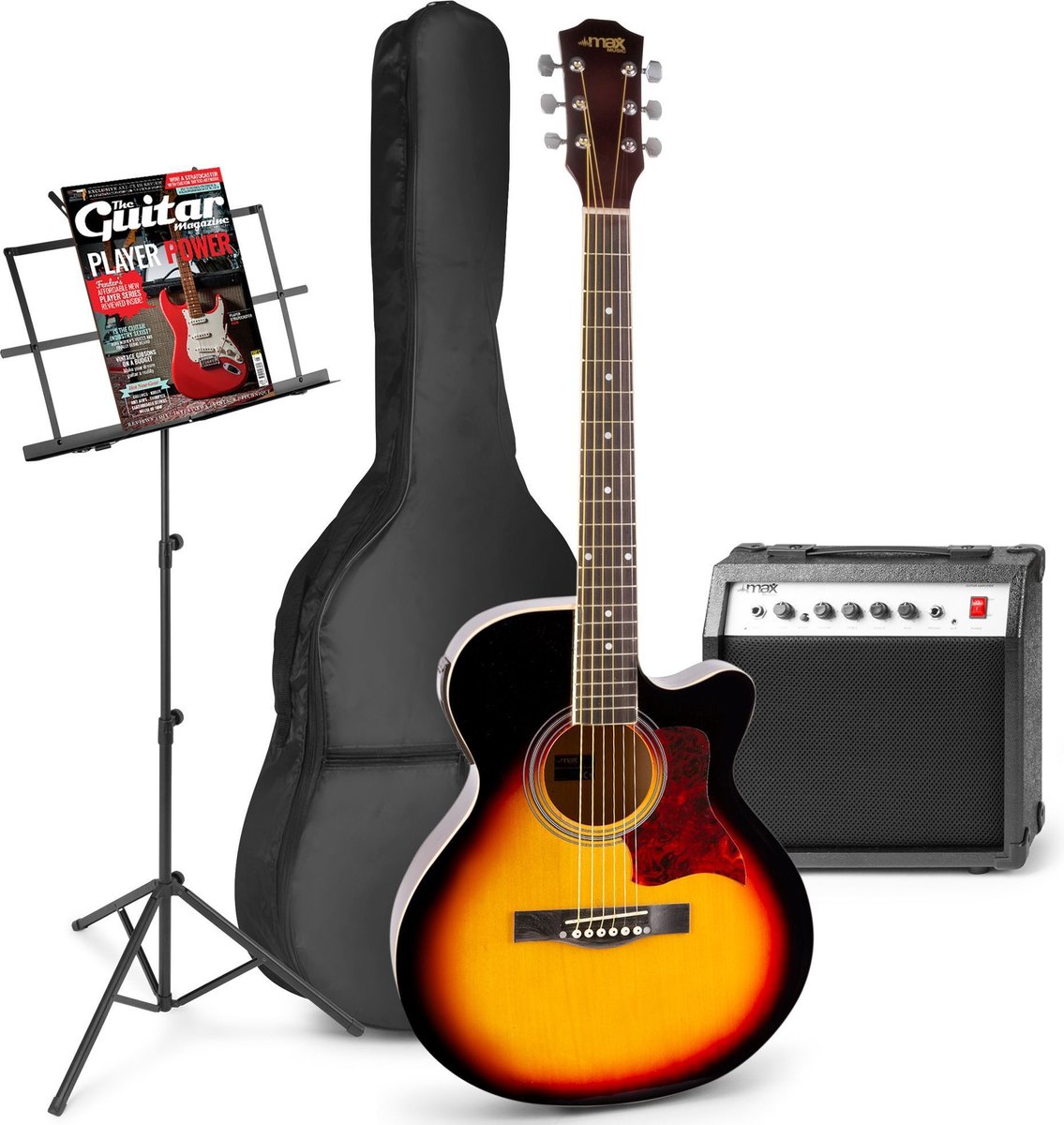 MAX SoloJam Guitare Acoustique occidentale avec Support de Guitare