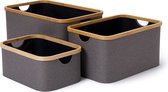 Boîte de rangement rectangulaire Lumaland avec cadre en bambou en lot de 3 boîtes de 54 x 33 x H 26 cm et 45 x 30 x H 23 cm et 38 x 26 x H 16 cm Extérieur Grijs/ Intérieur anthracite