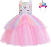 Joya Beauty® Eenhoorn jurk | Unicorn Verkleedjurk | Regenboog Prinsessenjurk | Maat 122-128 (130) + Unicorn Haarband | Cadeau meisje