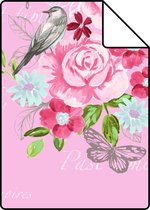 Proefstaal ESTAhome behangpapier bloemen en vogels roze - 138120 - 26,5 x 21 cm