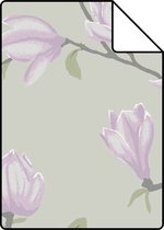 Proefstaal Origin Wallcoverings behang magnolia zeegroen en lila paars - 347051 - 26,5 x 21 cm