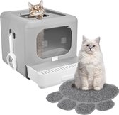 CATISM Kattentoilet, kattenbak met dubbele deur, gesloten kattenbak met kattenschep en kattentoilet van het type lade asgrijs