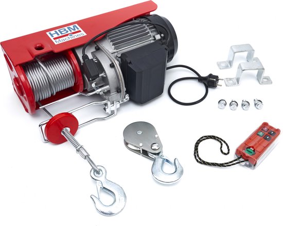 Elektrische lier lift 800 tot 1000 kg. Hefhoogte 12 m. Kabel-motorlier, kabel met afstandsbediening. Draadafstandsbediening. Hefsnelheid 10 m/min (1000 kg