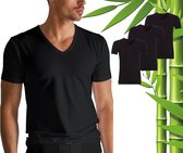 3 Stuks Boru Bamboo T-Shirt Heren - Bamboe - V Hals - Zwart - Maat XL