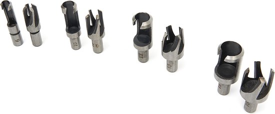 Zwarte proppenborenset met maten 6, 10, 13, 16, 19 en 22 mm.