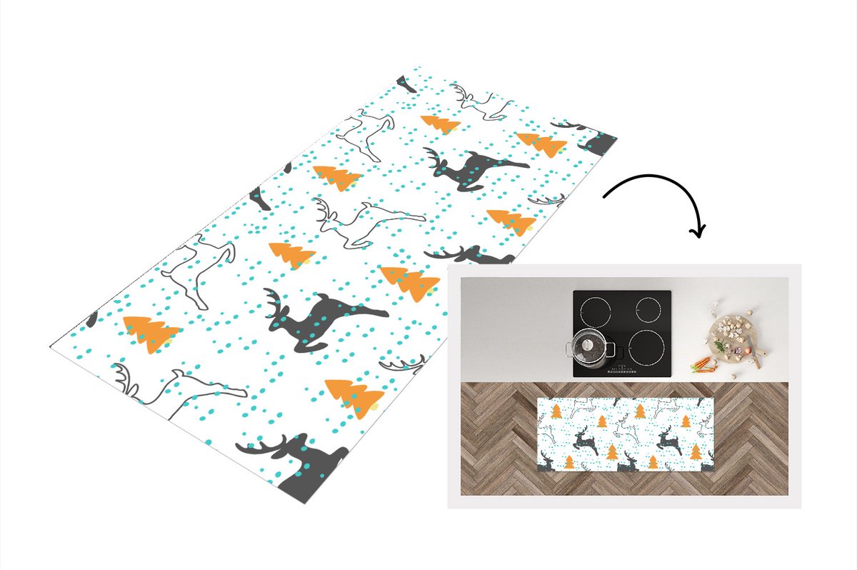 Keukenloper - Loper keuken - Hert - Patroon - Boom - 120x50 cm - Keukenloper vinyl
