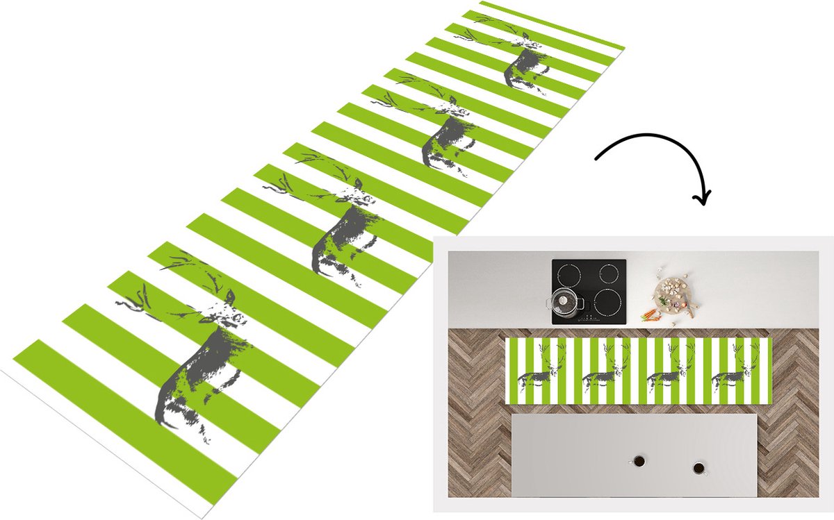 KitchenYeah Keukenloper - Loper keuken - Patroon - Hert - Strepen - 200x50 cm - Keukenloper vinyl Multicolor