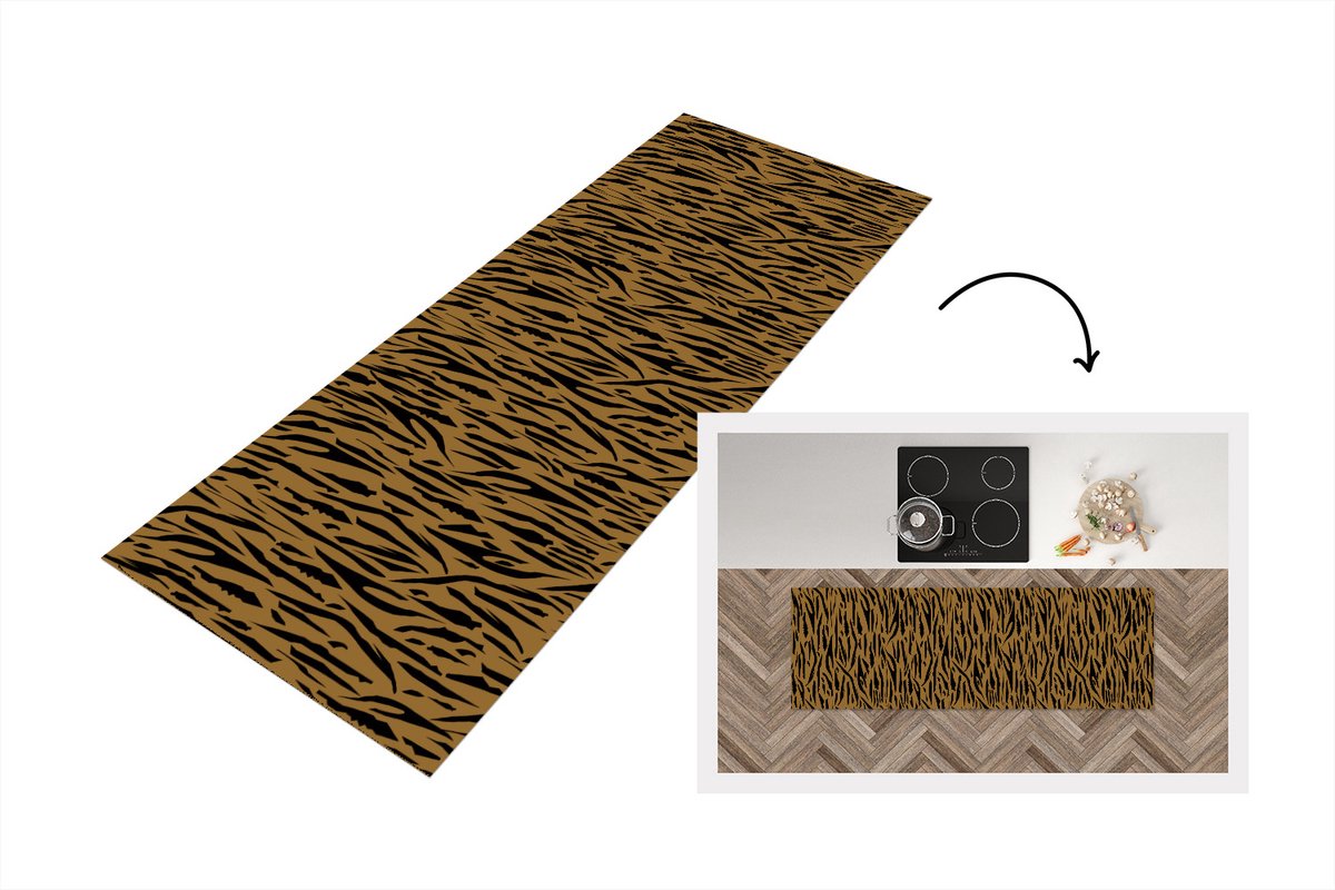 KitchenYeah Keukenloper - Loper keuken - Patronen - Tijgerprint - Bont - 150x50 cm - Keukenloper vinyl Multicolor