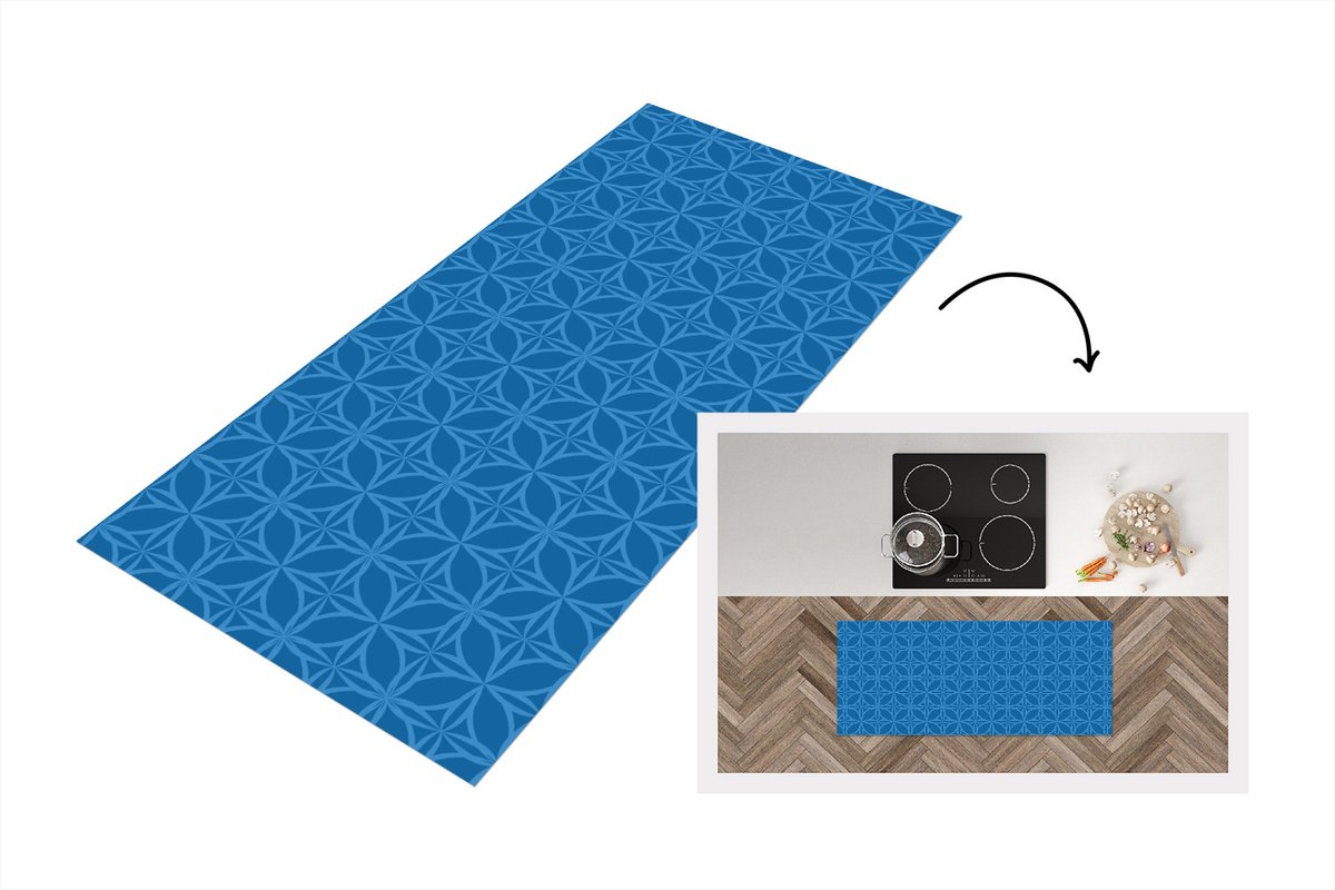 KitchenYeah Keukenloper - Loper keuken - Kompas - Blauw - Patronen - 120x50 cm - Keukenloper vinyl