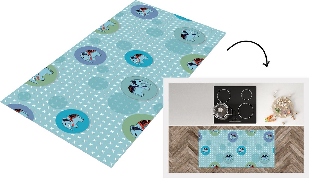 KitchenYeah Keukenloper - Loper keuken - Olifant - Stippen - Design - 120x60 cm - Keukenloper vinyl Multicolor