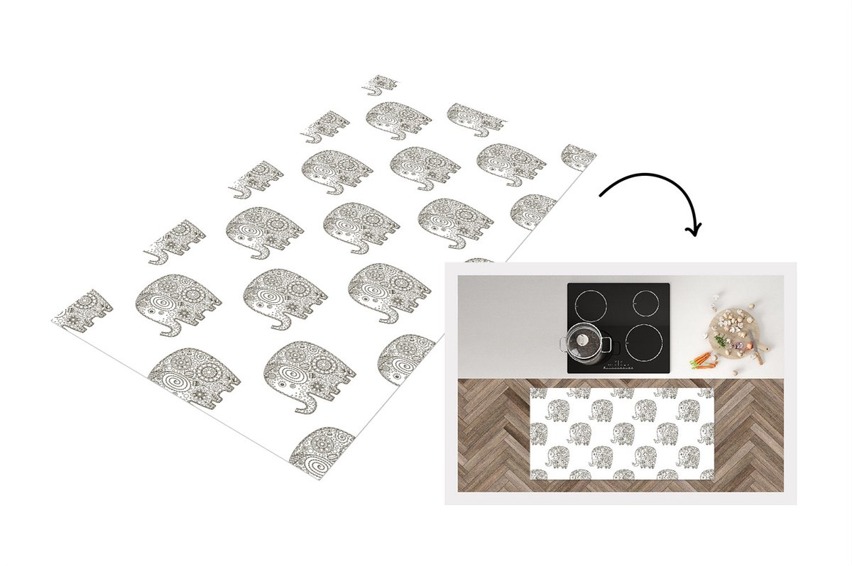 KitchenYeah Keukenloper - Loper keuken - Doodle - Olifant - Design - 120x60 cm - Keukenloper vinyl Multicolor