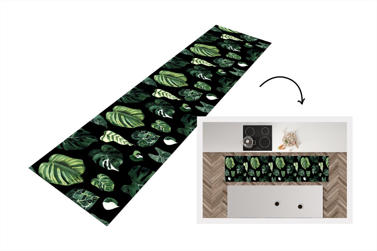 KitchenYeah Keukenloper - Loper keuken - Patronen - Bladeren - Planten - 200x50 cm - Keukenloper vinyl Multicolor