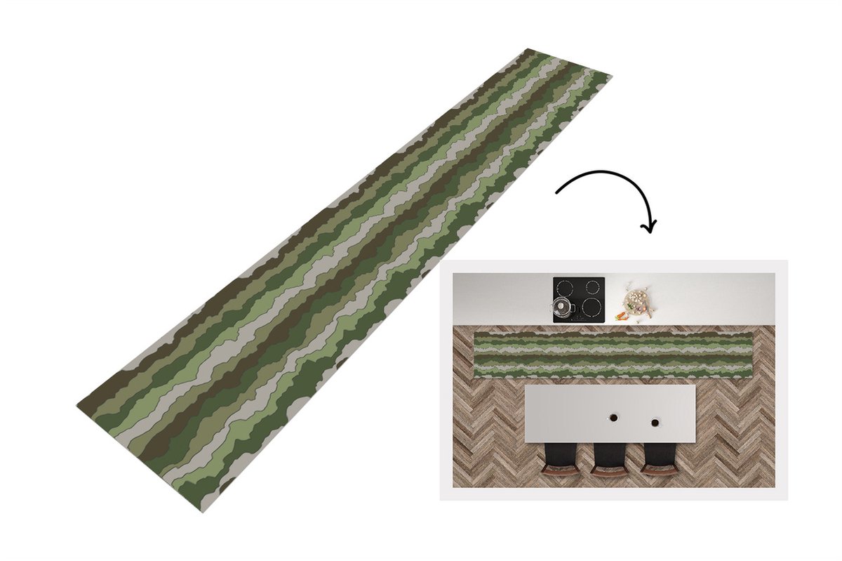 KitchenYeah Keukenloper - Loper keuken - Camouflage - Patronen - Leger - 300x50 cm - Keukenloper vinyl Multicolor