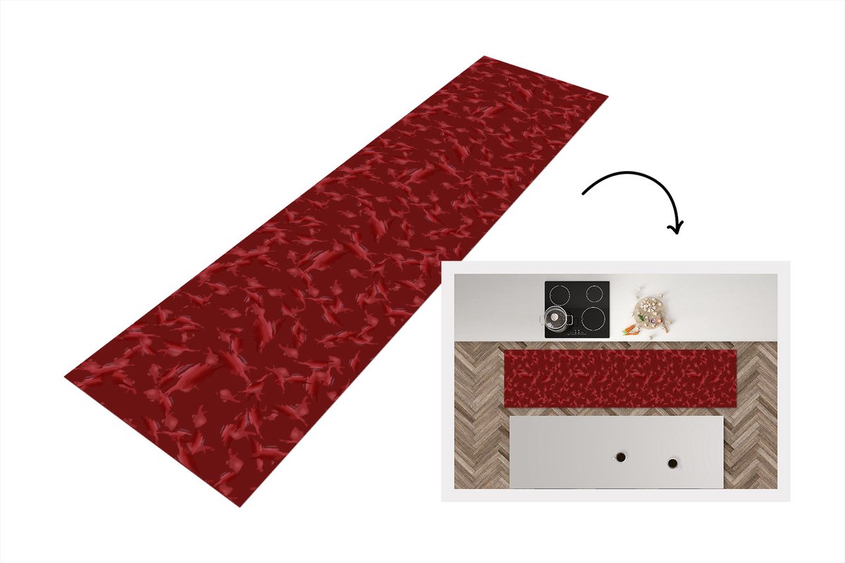 KitchenYeah Keukenloper - Loper keuken - Patronen - Rood - Camouflage - 200x50 cm - Keukenloper vinyl Multicolor