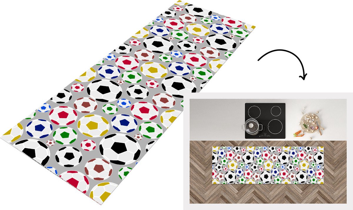 KitchenYeah Keukenloper - Loper keuken - Voetbal - Patroon - Sport - 180x60 cm - Keukenloper vinyl Multicolor