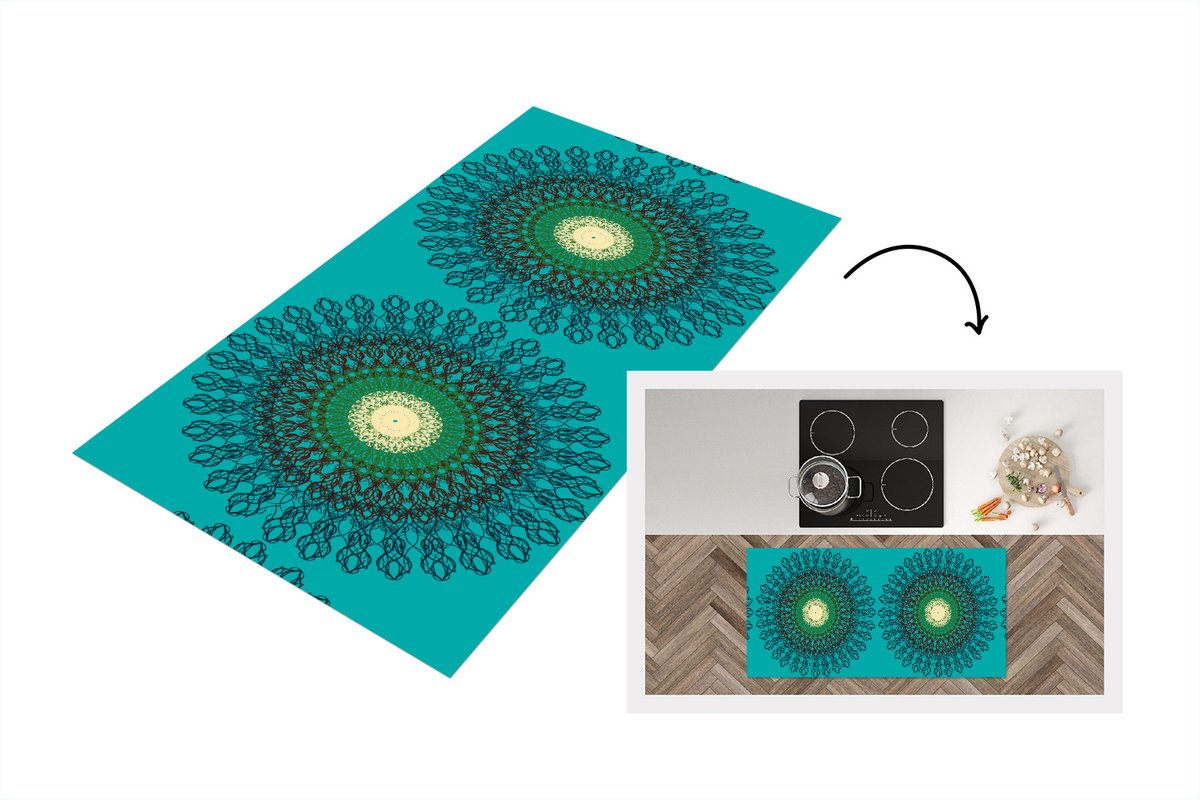 KitchenYeah Keukenloper - Loper keuken - Mandala - Design - Patronen - Filigraan - 120x60 cm - Keukenloper vinyl Multicolor