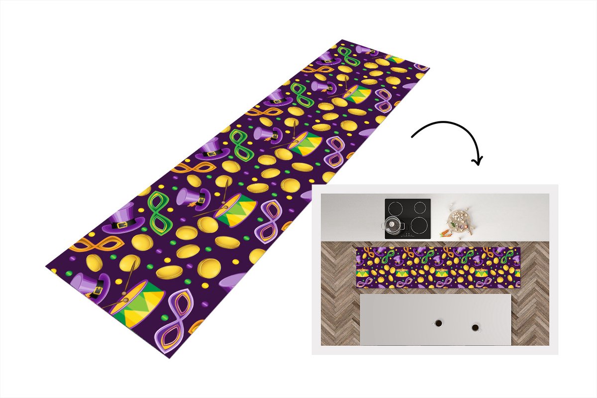 KitchenYeah Keukenloper - Loper keuken - Carnaval - Feest - Paars - Patronen - Keukenloper vinyl, foto 6