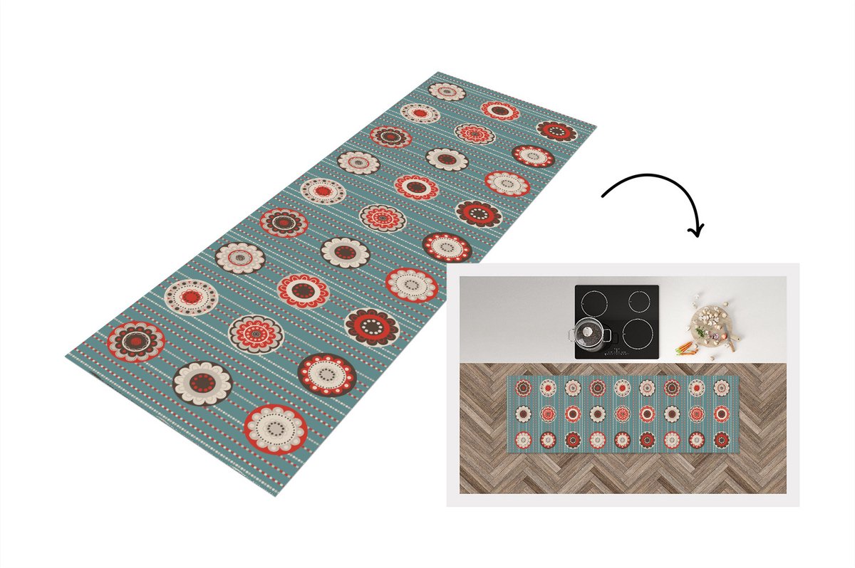 KitchenYeah Keukenloper - Loper keuken - Bohemian - Bloemen - Vintage - Design - 180x60 cm - Keukenloper vinyl Multicolor