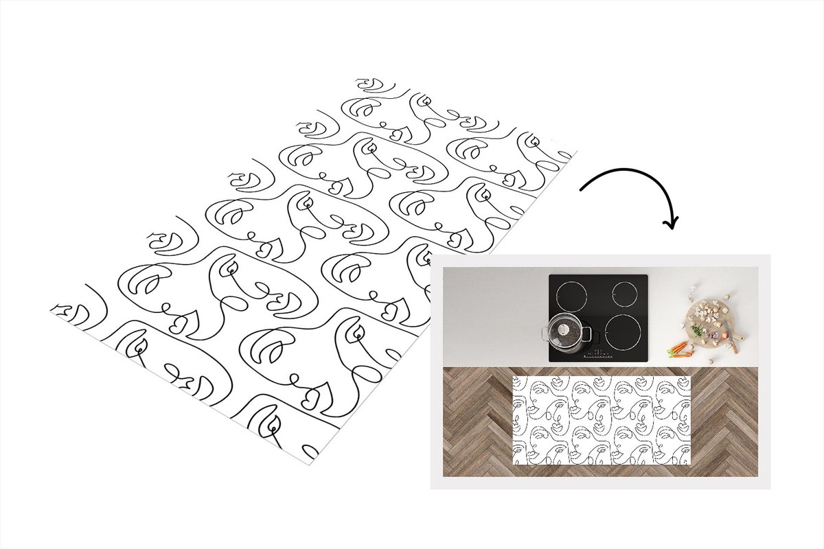 KitchenYeah Keukenloper - Loper keuken - Line Art - Patronen - Zwart Wit - Keukenloper vinyl, foto 7