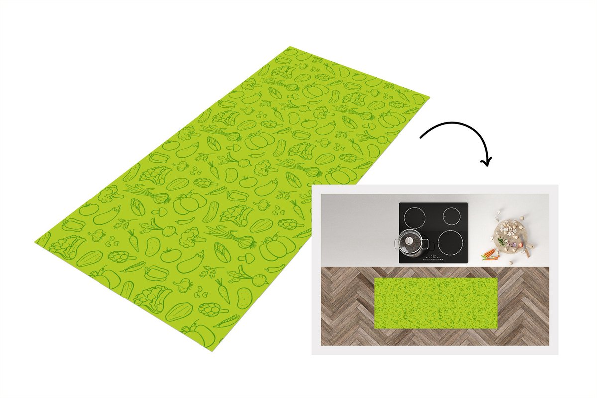 KitchenYeah Keukenloper - Loper keuken - Groente - Vegan - Groen - Design - 120x50 cm - Keukenloper vinyl Multicolor