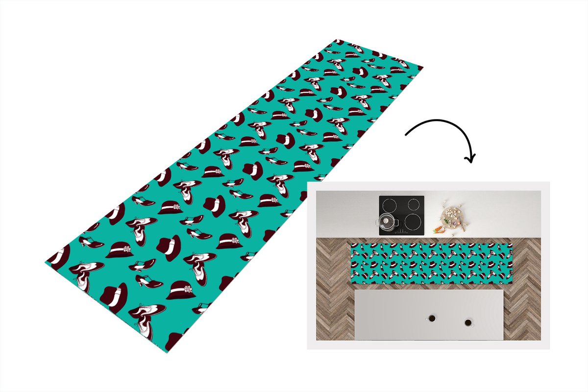 Keukenloper - Loper keuken - Antiek - Hoed - Schoenen - Patroon - 240x60 cm - Keukenloper