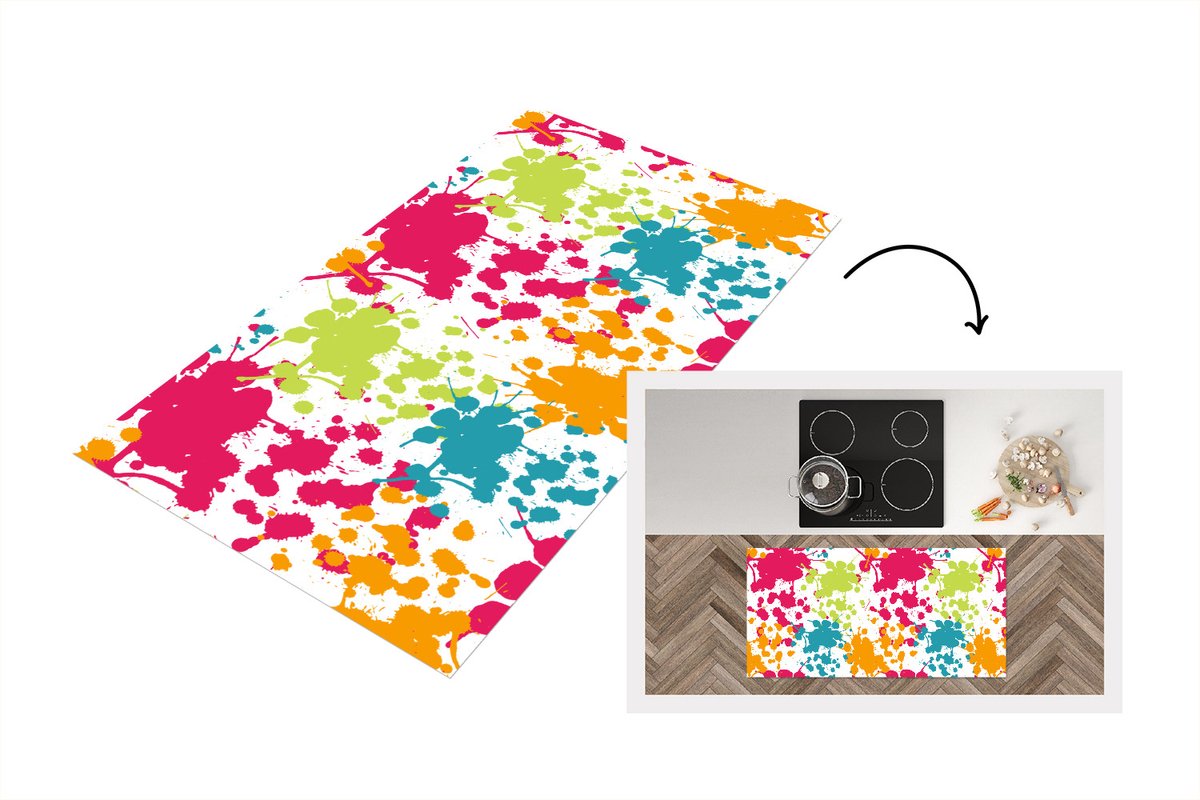 KitchenYeah Keukenloper - Loper keuken - Patronen - Verf - Regenboog - 120x60 cm - Keukenloper vinyl Multicolor