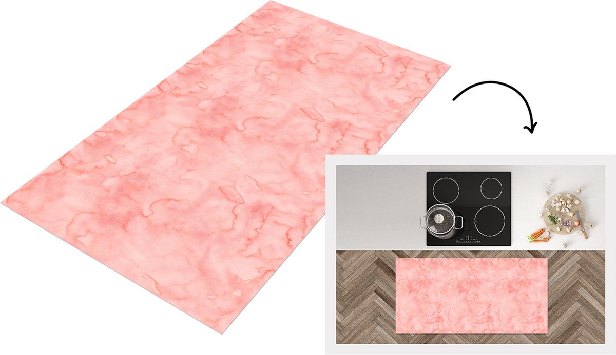KitchenYeah Keukenloper - Loper keuken - Waterverf - Patroon - Roze - Marmer - 120x60 cm - Keukenloper vinyl Multicolor