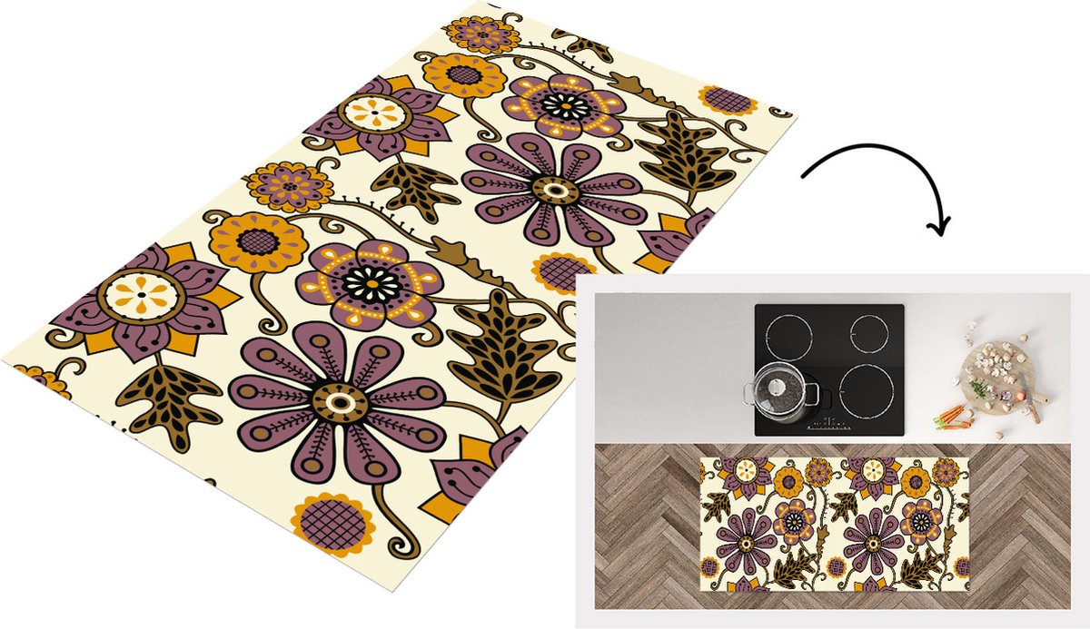 KitchenYeah Keukenloper - Loper keuken - Bloemen - Bohemian - Vintage - Cartoon - 120x60 cm - Keukenloper vinyl Multicolor