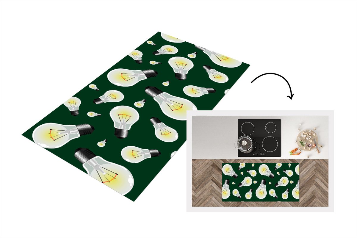 KitchenYeah Keukenloper - Loper keuken - Lampen - Patronen - Licht - 120x60 cm - Keukenloper vinyl Multicolor