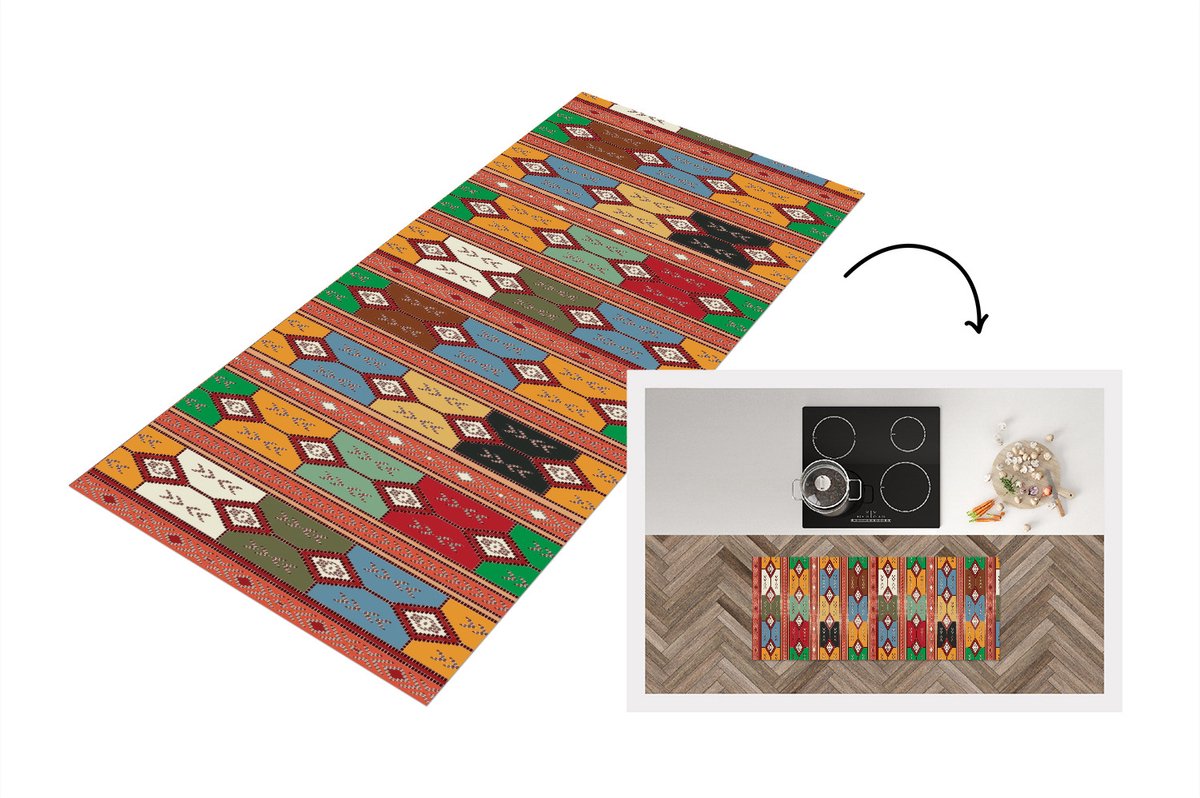 KitchenYeah Keukenloper - Loper keuken - Geometrie- Patronen - Zuid-Amerika - 120x50 cm - Keukenloper vinyl Multicolor