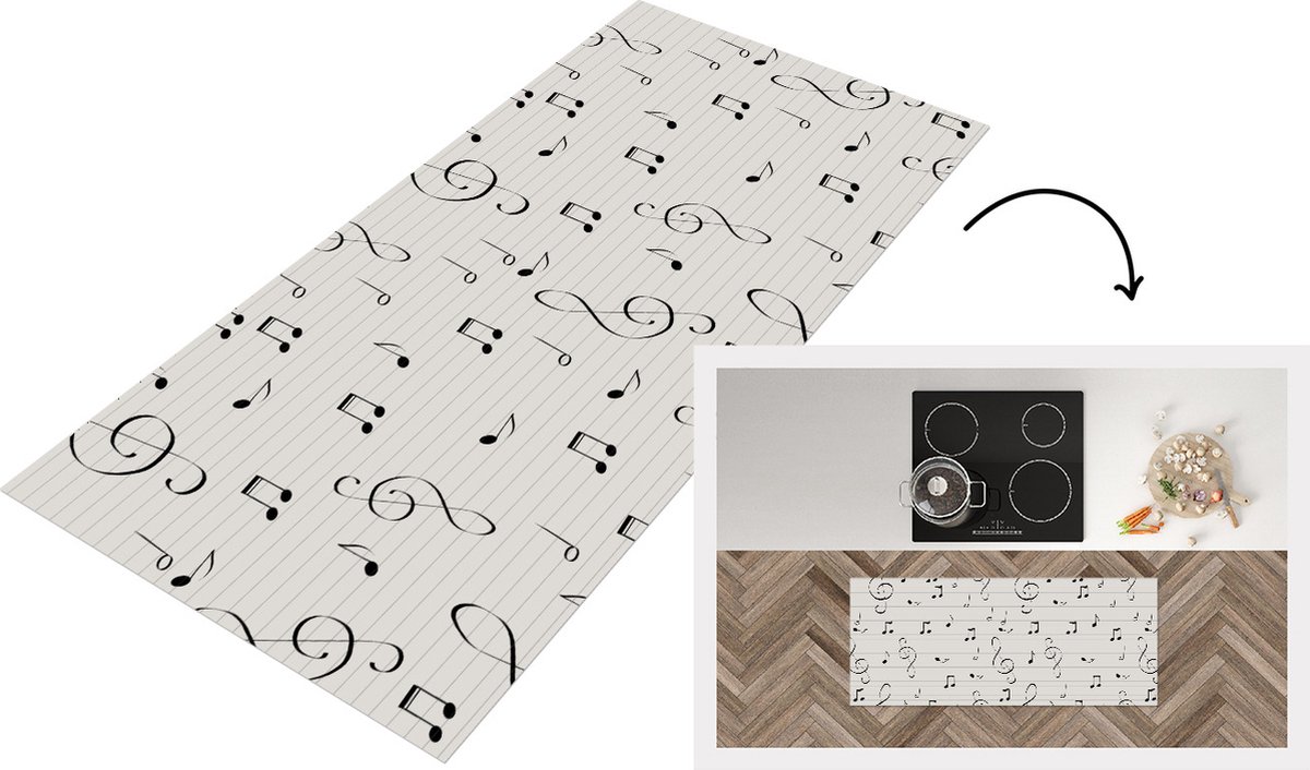KitchenYeah Keukenloper - Loper keuken - Bladmuziek - Patronen - Muziek - 120x50 cm - Keukenloper vinyl Multicolor