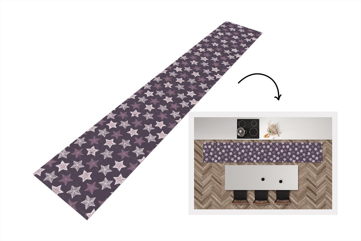 KitchenYeah Keukenloper - Loper keuken - Patronen - Christmas - Sterren - 300x50 cm - Keukenloper vinyl Multicolor