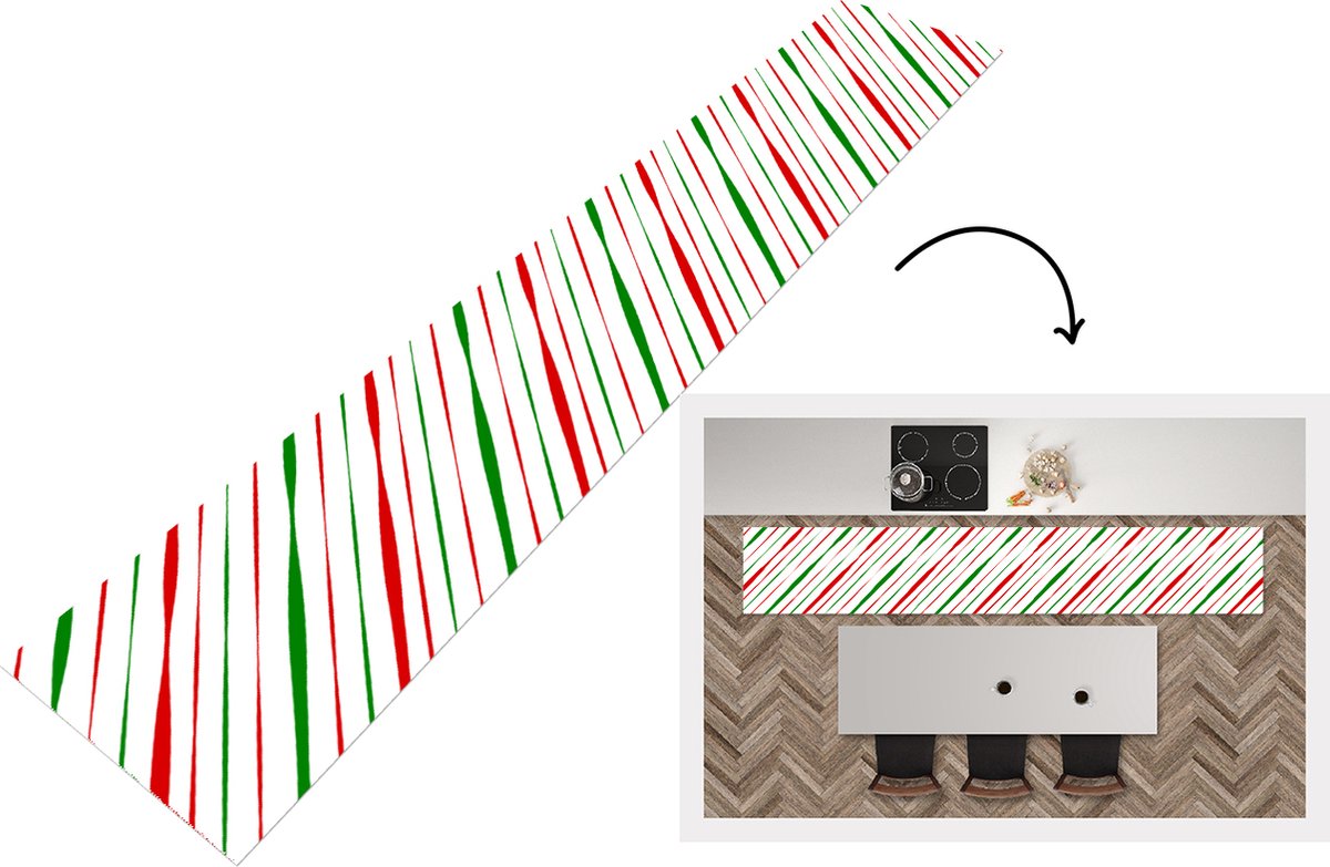 KitchenYeah Keukenloper - Loper keuken - Patronen - Kerst - Strepen - 300x50 cm - Keukenloper vinyl Multicolor